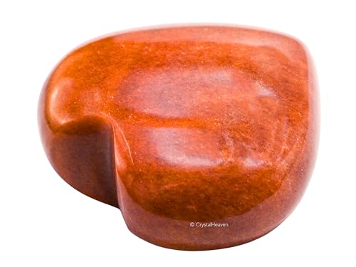 Image of Certified Carrot Jasper Crystal Heart Palm Pebbles Stones for Anxiety Stress Relief Massage - AAA Grade Original Healing Gemstone Agate Heart Palm Stone for Yoga Meditation Spiritual