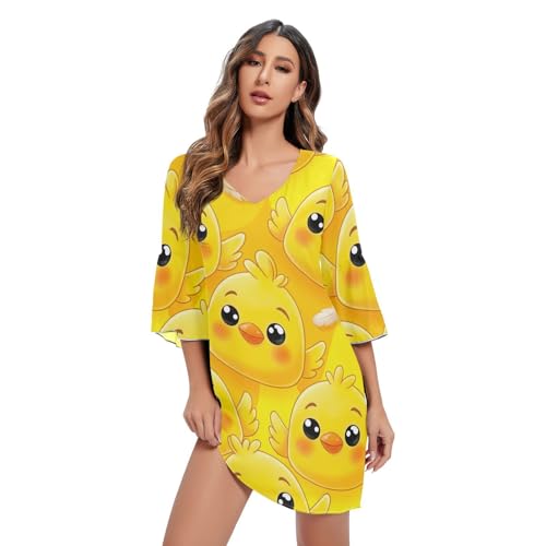 Robe d'été jaunes motifs animaux et manches 3/4 pour femme