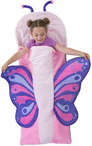 Bixbee Kids Sleeping Bag, Soft Sleepy Sack for Kids & Toddlers | Easy Roll Up Design for School, Daycare + Naptime, 60 x 22 Inches | Cozy Slumber Bag w Lining | Butterfly Sleeping Bag for Girls + Boys