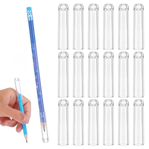 Gtziqa 18 Pcs Pencil Toppers Plastic Pencil Caps Pencils Tip Protector Clear Pencils Topper Caps Pen Toppers for Wooden Pen Extender Holders for Office Student School Supplies