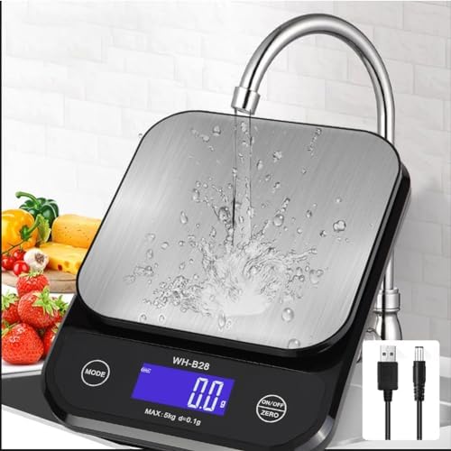 IP67 Waterproof Food Scale, 0.01oz/0.1g High Precision, 11lb/5kg Electronic Cooking Scales, Washable, Stainless Steel Weighing Platform,USB Rechargeable Digital Kitchen Scale for Cooking, Baking, etc.