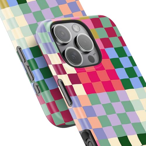Image of Goodon for iPhone 16 Pro Max Case Cute - Wireless Charging Compatible - Dual-Layer Hard Shell + Silicone Cover - Protective Phone Case with Trendy Designs for Women - Patchwork Checkerboard