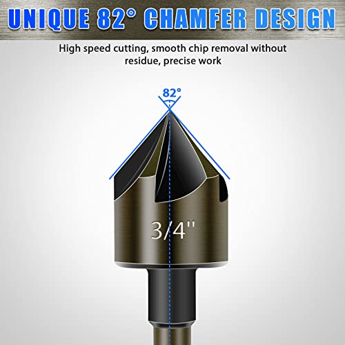 5Pcs Countersink Drill Bit Set, High Speed Steel Counter Sinker Drill Bit, 5 Flute 6Mm Round Shank Mill Cutter Bit, 82 Degree Countersink Bits For Wood And Metal In Sizes 1/4'' 3/8'' 1/2'' 5/8'' 3/4'' #TOP2