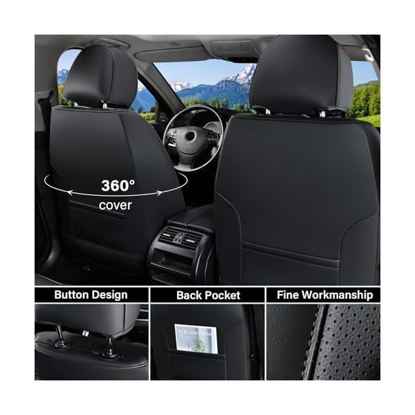 Coverado Car Seat Covers Front Seats, Nappa Leather Front Seat Covers, Waterproof Car Seat Cushion, Black Seat Covers Car Seat Protector Interior Accessories Fit for Most Cars - Image 4