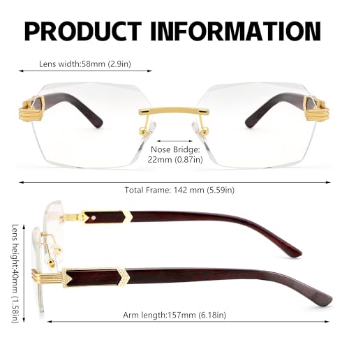 LIU·WEN Fashion Rimless Sunglasses for Men 3 Pack - Retro Frameless Rectangle Men Shades Tinted Eyewear3