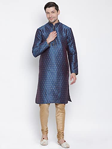 Image of VASTRAMAY Men's Blue Cotton Silk Blend Kurta