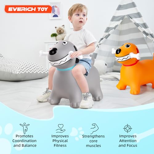 Image of EVERICH TOY Bouncy Animal Hopper, Ride-On Dog Hopping Toy for Toddler 18M+ | Inflatable Horse Hopping Toy for Boys Girls, Indoor Outdoor Bouncy Dog Toy for 2 Year Old Kids, Gift for 3 4 5 6 Yrs W / Pump