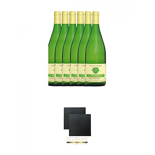 Antoine Heinrich Elsässer Edelzwicker AC 2009 Frankreich 6 x 1,0 Liter + Schiefer Glasuntersetzer eckig ca. 9,5 cm Ø 2 Stück