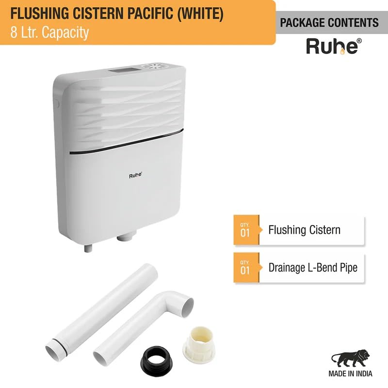 Ruheยฎ Pacific Flushing Cistern Flush Tank for Toilet | 8 Liter Water Capacity | PVC Slim Cistern Top Push Botton Flush Tank, White 3