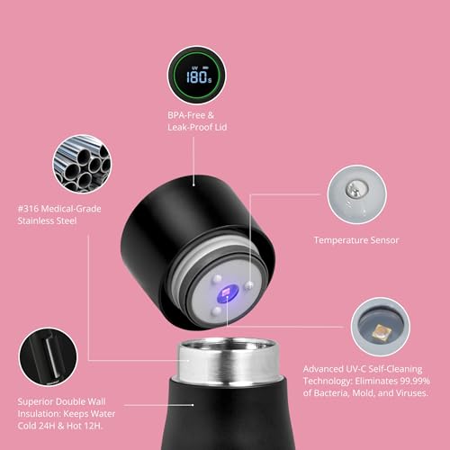 Image of AQUA VAULT PureX Self-Cleaning Smart Water Bottle - 750ml 25oz | With UV-C Purifier, Digital Temperature Display & Hydration Reminder | 316 Medical Grade Stainless Steel | 24H Cold-12H Hot