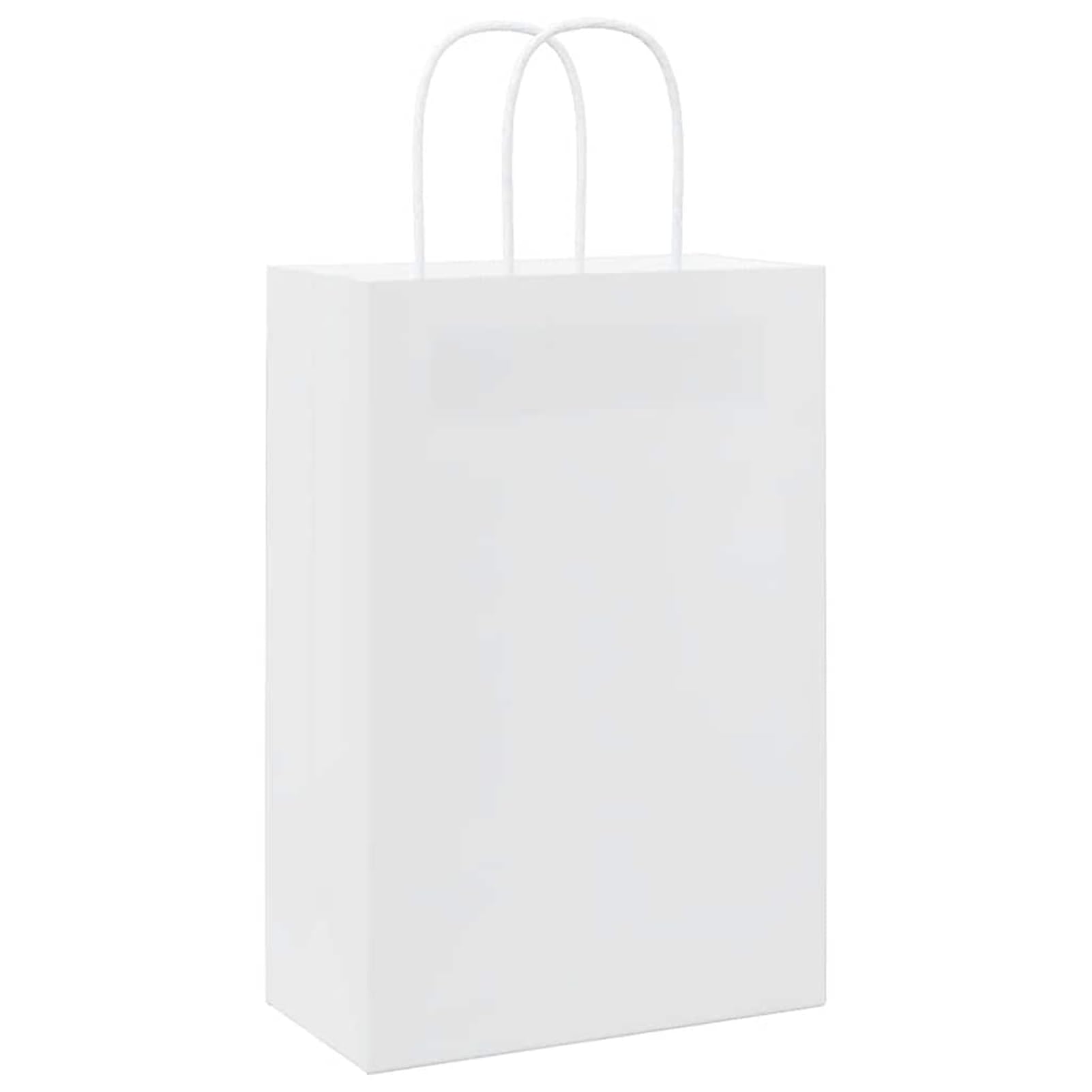Fecpoo Torby papierowe 250 sztuk – białe torebki z papieru typu kraft, 21 x 11 x 31 cm, ze stabilnymi uchwytami linowymi papierowymi, idealne do pakowania prezentów i sprzedaży detalicznej