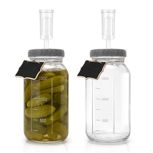 LUPATDY Lot de 2 bocaux de fermentation de 2 l avec valve de fermentation, large bouche, avec couvercle à visser, kit de fermentation pour kimchi, choucroute, kéfir, légumes