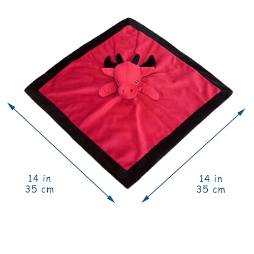 Image of Baby Red Dragon Soft Stuffed Animal Security Blanket, Dinosaur Plush Character Lovey Blanket, Baby Shower /Nursery Gift, Newborn Infant Toddler Snuggle Blankie for Boys Girls, 14 Inches