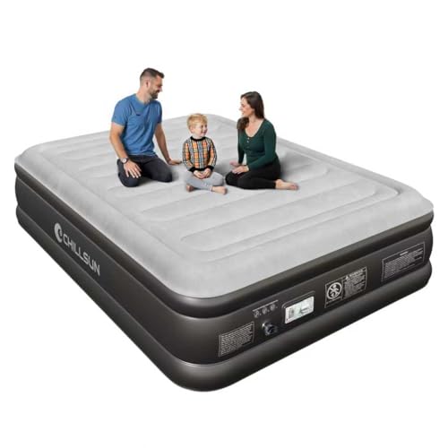CHILLSUN® Luftbett, Luftmatratze 2 Personen 203x152x46 cm, Aufblasbare Matratze mit Elektrischer Pumpe, Extra Dicke wasserdichte Beflockte...