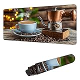 Mousepad Kaffee Mauspad XXL 500 x 250 MM, Gaming Mousepad Groß Kaffeemaschine mit Genähten Kanten, Schreibtischunterlage mit Rutschfester Gummibasis, Office Gaming Zubehör Desk Deko, Geschenke H-1964