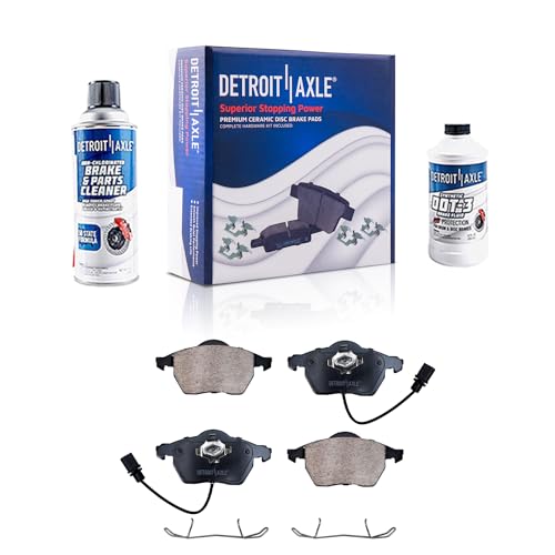 Image of Detroit Axle - Front Ceramic Brake Pads w /Hardware Replacement for Audi A4 A6 Quattro RS6 S6 VW Passat Sharan Seat Exeo Saab 9-5 Volvo C70-4pc Set