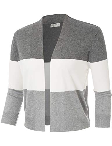 GRACE KARIN Women's Casual 3/4 Sleeve Cardigan Open Front Knit Cropped Shrug for Dress (Block Color1,M)