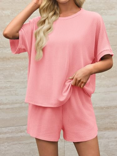 Image of Imily Bela Womens 2 Piece Outfits 2025 Oversized Summer Short Sets Casual Beach Ribbed Short Sleeve Matching Set