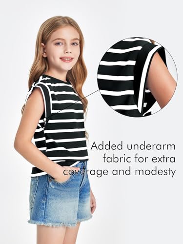 Image of Haloumoning Girls Cap Sleeve T Shirts Summer Striped Tank Tops Tees 4-14 Years