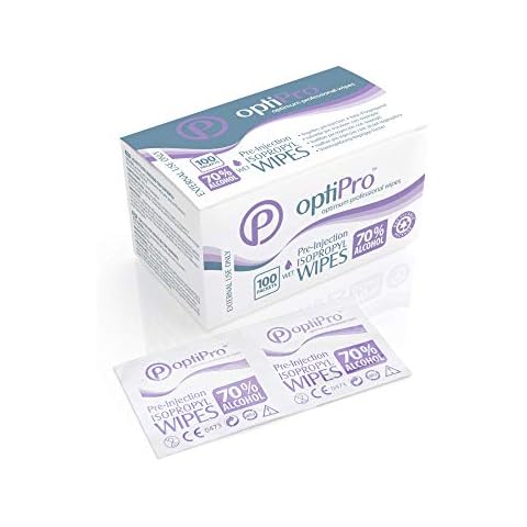OptiPro Pre-Injection Wipes - Individually Wrapped Disposable Medical Skin Cleaning Easy-Tear 70% Isopropyl Alcohol Sachet Wipes (100 Count (Pack of 1)) Cover