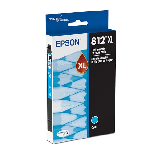 Image of Epson 812 DURABrite Ultra Ink High Capacity Cyan Cartridge (T812XL220-S) Works with Workforce Pro WF-7310, WF-7820, WF-7840, Workforce EC-C7000, Pack of 32