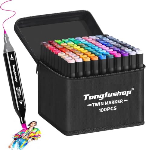 Tongfushop 100 Alkohol Stifte Set 2 Sekunde Schnell Trocknende Alkohol Marker Set Doppelseitige Marker Stifte Filzstifte mit Anti-Seepage Abstandshaltern für Malerei Zeichnung Design Manga