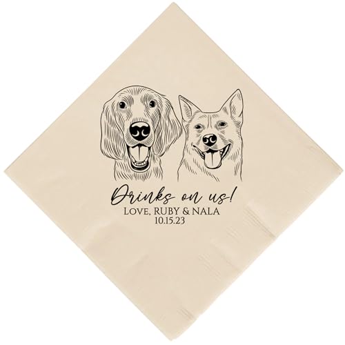 Pet Portrait Napkins Cocktail Wedding Napkins, Personalized drawing napkins, Custom Pet Wedding Napkins Dog Napkins Wedding Party Napkins Custom Cocktail Napkins Gold Foil Napkins