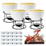 PathVenture 4 Pieces Butter Warmers,420ml Large Butter Warmer for Seafood Cheese,with 20 Pieces Tealight Candles Set for Melting Butter Chocolate Birthday Anniversary Christmas-White