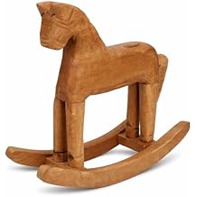 Wooden Rocking Horse Decor, Handcrafted Pine Wood Carving Horse Craft Art Tabletop Ornament Vintage Rocking for Home Office Desk Shelf Christmas Decoration