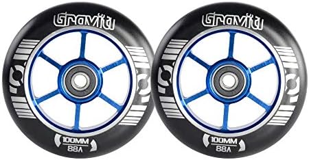 GRAVITI 100mm Pro Stunt Scooter Wheels One Pair with ABEC-9 Bearings CNC Metal Core (2pcs) (Blue)