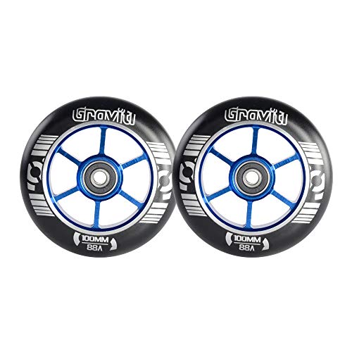 GRAVITI 100mm Pro Stunt Scooter Wheels One Pair with ABEC-9 Bearings CNC Metal Core (2pcs) (Blue)