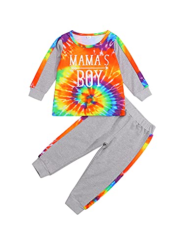 XJG Toddler Baby Boy Clothes Long Sleeve Tie-Dye Wild Boy Mama's BOY Shirt Pant Set Autumn Outfit (Orange,4-5T)