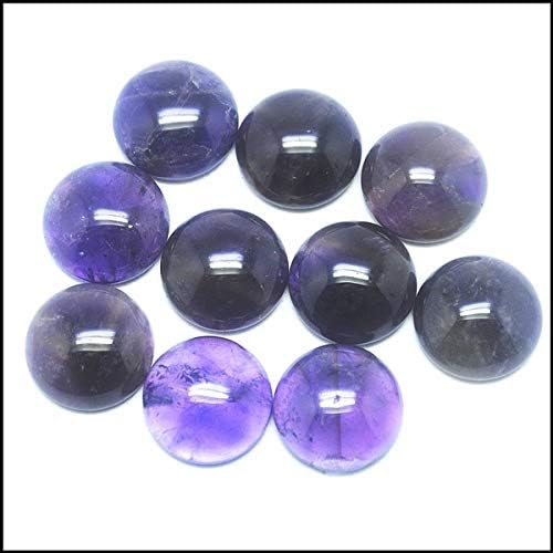 Calvas 10pcs Natural Amethysts Stone Cabochons Round Shape Size 8mm 10mm 12mm 14mm 16mm 18mm 20mm 25mm Charms Jewelry Designs Fittings - (Color: 25mm)