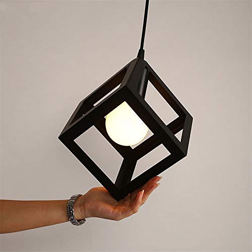 Lámpara de techo vintage de hierro forjado blanco y negro con diseño cuadrado geométrico