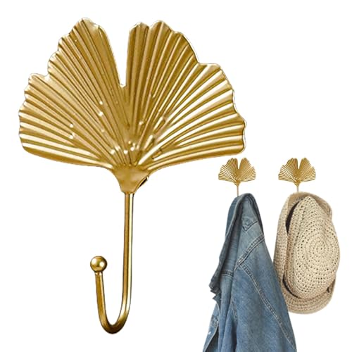 Gancho de hierro de hoja dorada – Ganchos montados en la pared | Ganchos de metal para colgar, soporte para llaves, colgador de tela para decoración del hogar, gancho de pared con diseño de hojas