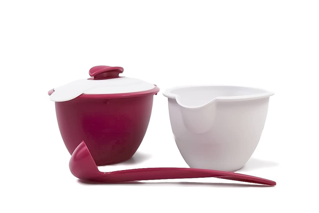 Tupperware Thermo-Duo Sauciere 400 ml weiß Brombeere servieren + Löffel Iso-Duo