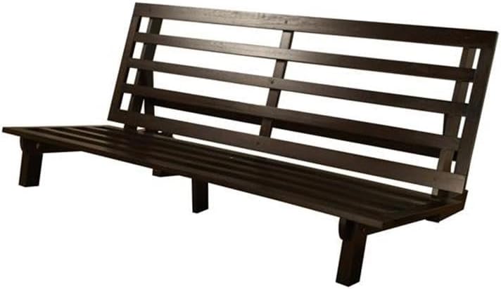 Kodiak Furniture Carson Full Size Futon Frame and Mattress Set - Java Brown Finish Wood Futon Frame with Mattress Included in Twill Black Color