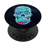 Blu Teschio Hippie Trippy Fiore Tattoo Art PopSockets PopGrip Adesivo