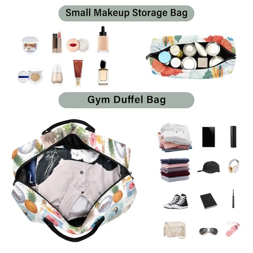 Burbuja Travel Duffel Bag for Women, Tropical Patchwork Stamp Weekender Overnight Bag Shoulder Carry On Tote with Trolley Sleeve, Gym & Toiletry, Large Size4