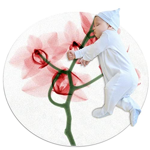 Tapis de salle de bain antidérapant rond 1m motif floral rose pour chambre - 2