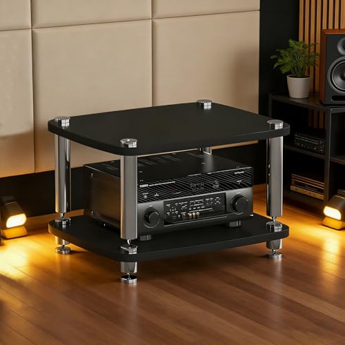 Soporte multimedia modular antivibración de 4 niveles con estantes abiertos y estables