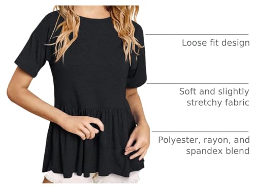 Image of Ebifin Girls Short Sleeve Tops Kids Peplum Babydoll T Shirts Tees 4-15Y | Girls T-Shirts, Crew neck Short Sleeve Shirts, Casual Tunic Tops, Cute Blouses, Summer Tees, Ruffle Hem, Loose fit