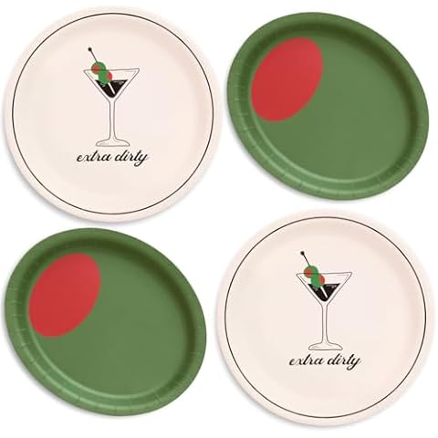 xo, Fetti Martini and Olive Plate Set - 32 Pack | Green Olive, Martini Theme, Cocktail Party Plates, Tini Bit Older, Vegas, Poker Cover