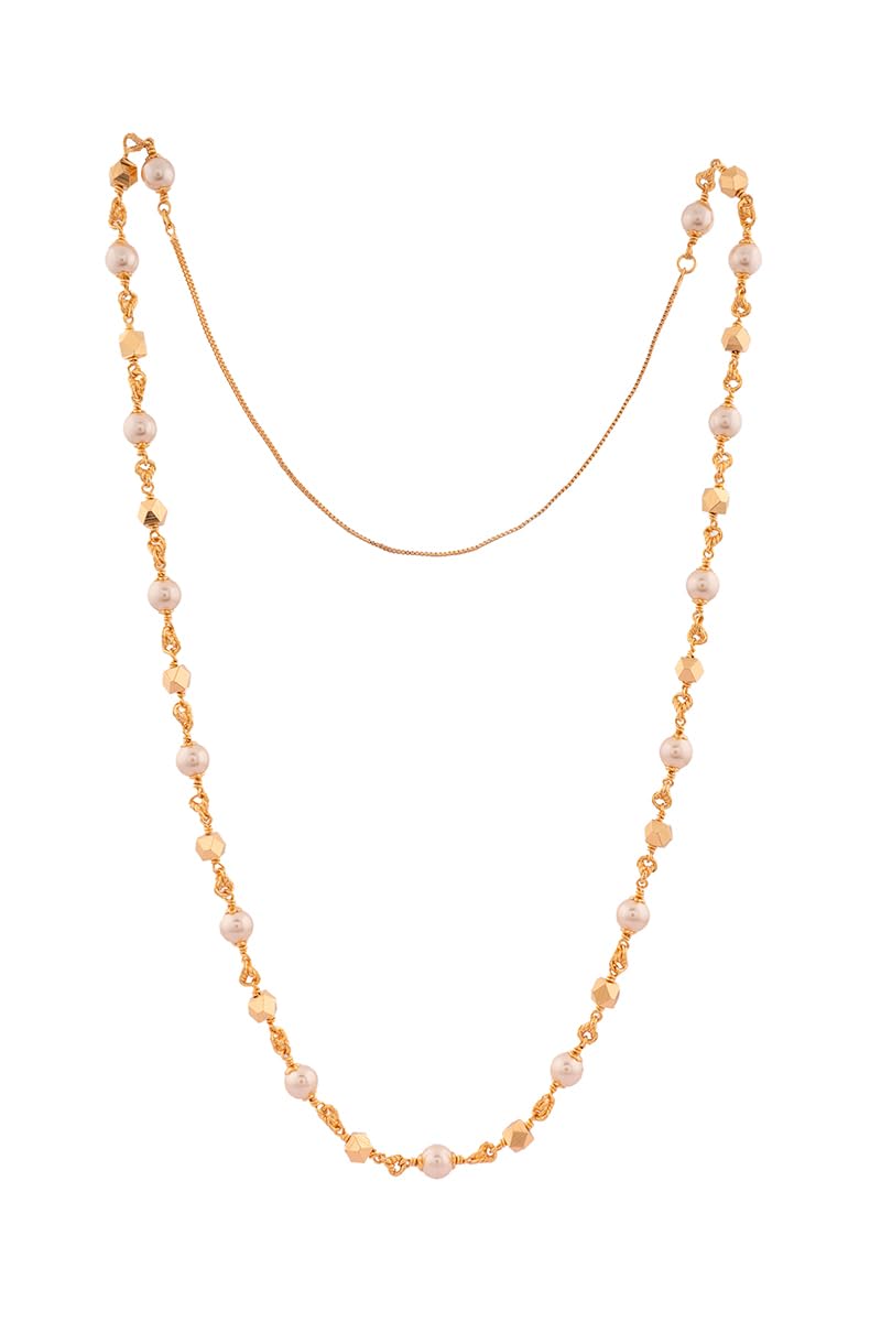 Radha's CreationsTraditional light gold Pearl chain Necklace Length 30 inches One Gram Gold Plated For Women and Girls No.SKU294