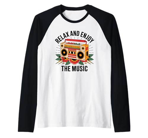 Retro Boombox Flores Vintage Casete Música Vibes Camiseta Manga Raglan