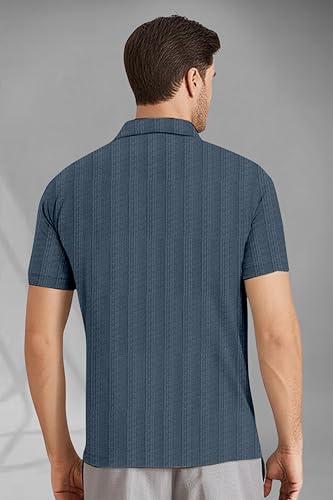 Image of Men's Cotton Polyester Regular Fit Polo T-Shirt with Short Sleeve and Zipper as Closure