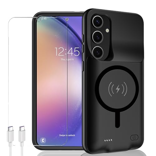Battery Case for Galaxy A54,Enhanced [12000mAh]Ultra Thin Portable Protective Qi Wireless Charging Case Compatible with Galaxy A54 (6.4inch) Rechargeable Extended Battery Charger Case (Black)
