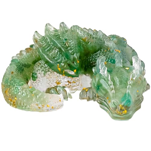 Crystal Dragon Ornament, Natural Crushed Stone Resin, Home Table Decor Collectible Figurines Gift (Green Aventurine)
