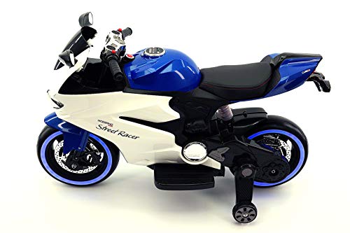 Moderno Kids Street Racer 12V Battery Power Motorized Electric Children Ride-On Motorcycle Bike + Eva Rubber Tires + Leather Seat + Mp3 Usb Music Player + Led Lights + Suspension + Training Wheels #TOP3