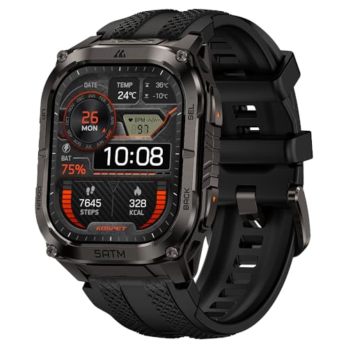 KOSPET Tank M4C Montre Connectée Homme, GPS, Lampe Torche LED et Talkie-Walkie, Corps Entièrement Métallique, 5 ATM & IP69K, Écran AMOLED de 1,96'', Moniteur Sommeil/fréquence Cardiaque/SpO2